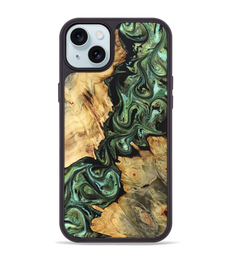 iPhone 15 Plus Wood Phone Case - Shanta (Green, 823451)