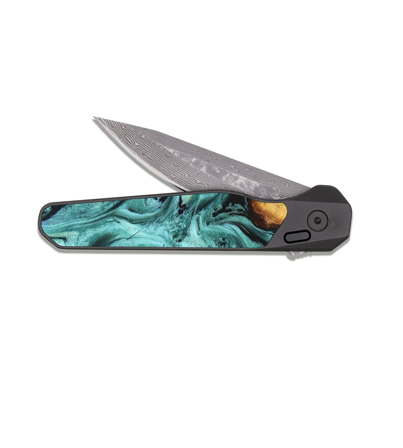 EDC Dark Damascus Wood Pocket Knife - Zackery (Green, 823453)