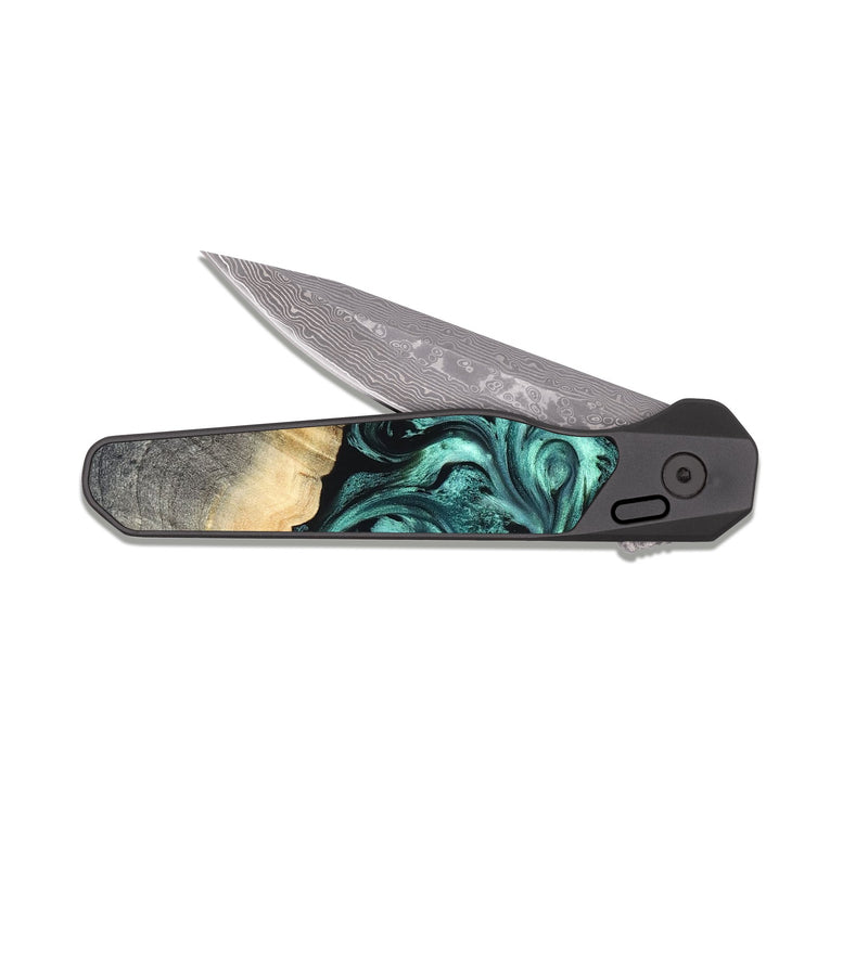 EDC Dark Damascus Wood Pocket Knife - Talon (Green, 823454)