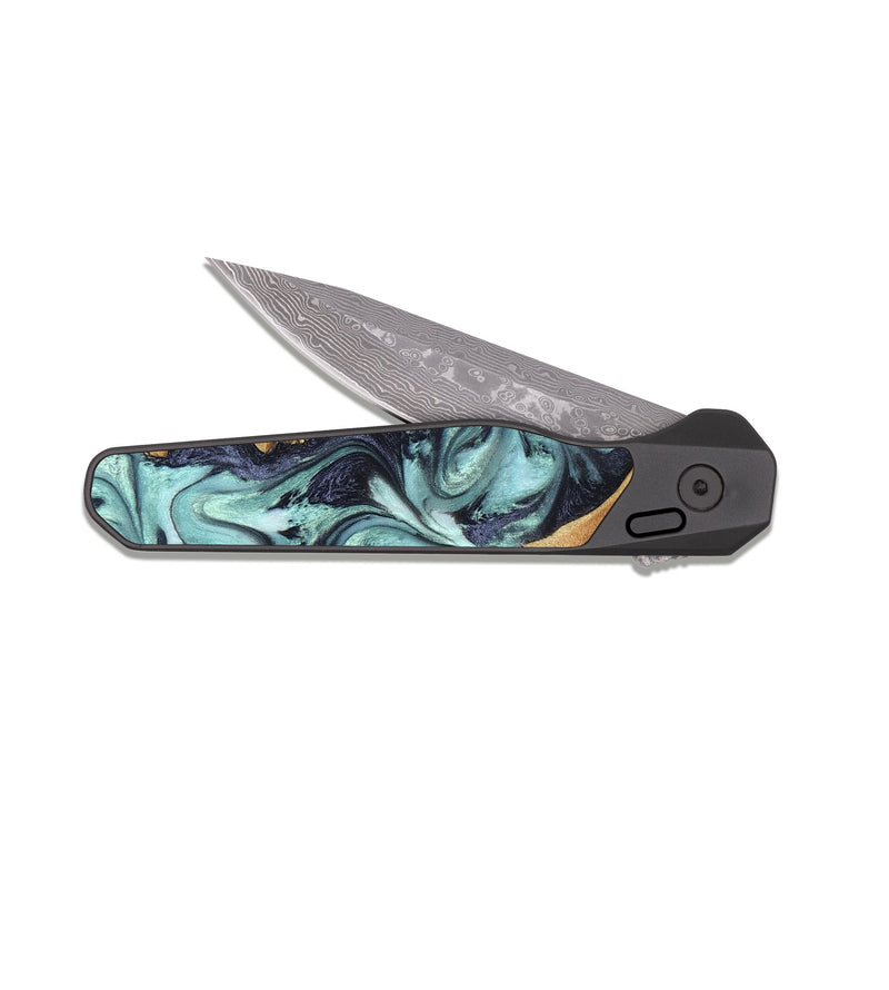 EDC Dark Damascus Wood Pocket Knife - Catina (Green, 823455)