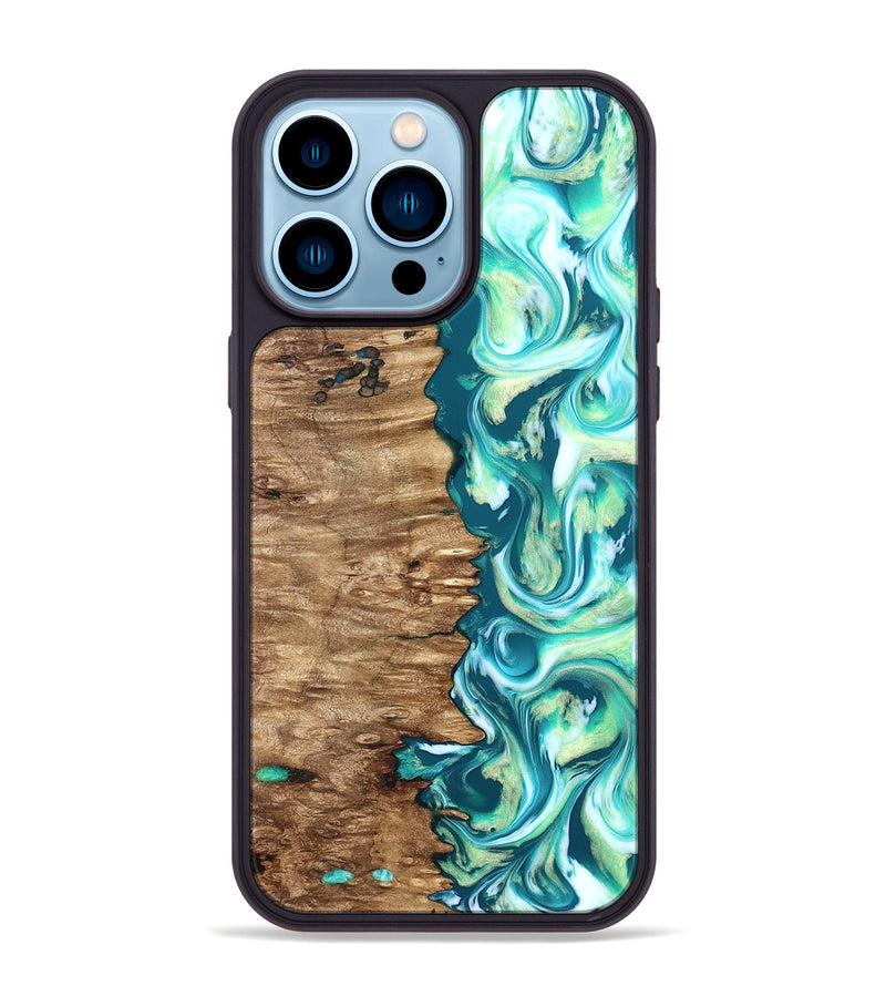 iPhone 14 Pro Max Wood Phone Case - Stacia (Green, 823456)