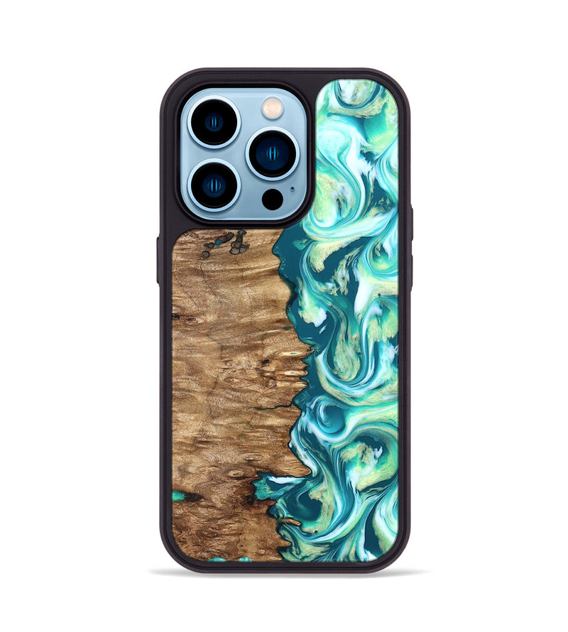iPhone 14 Pro Wood Phone Case - Stacia (Green, 823456)