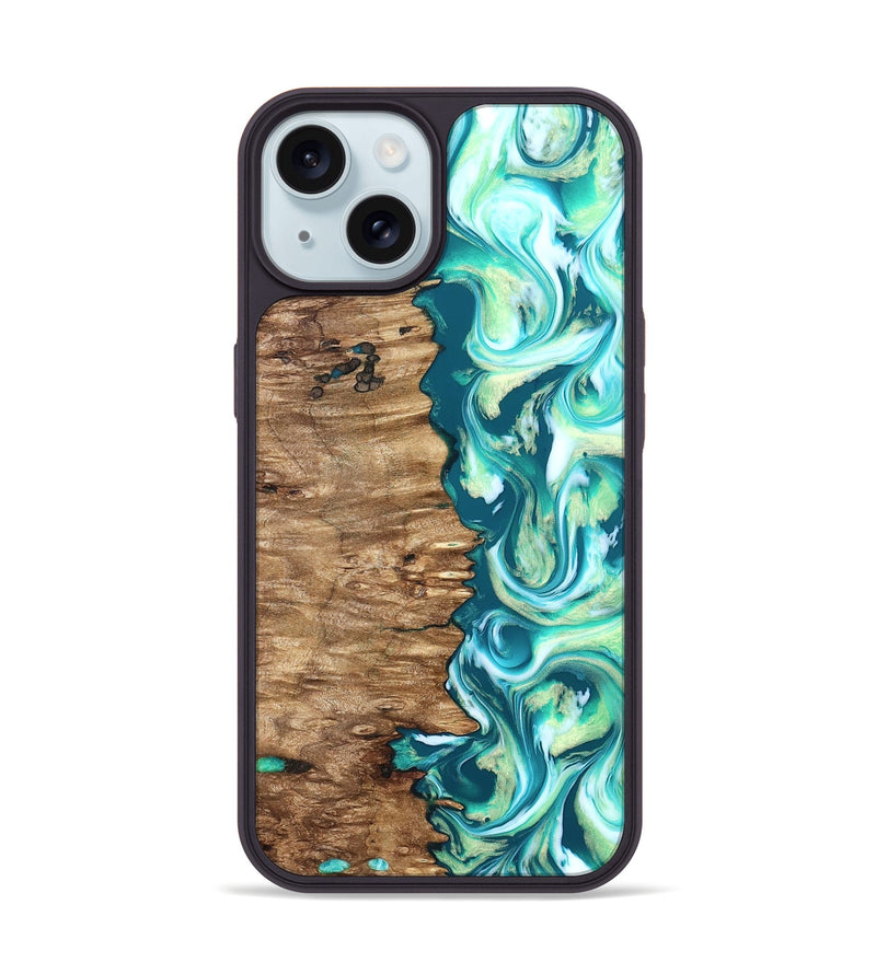 iPhone 15 Wood Phone Case - Stacia (Green, 823456)