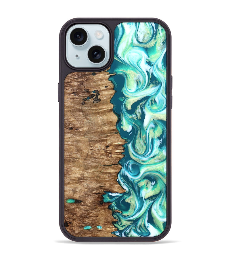 iPhone 15 Plus Wood Phone Case - Stacia (Green, 823456)