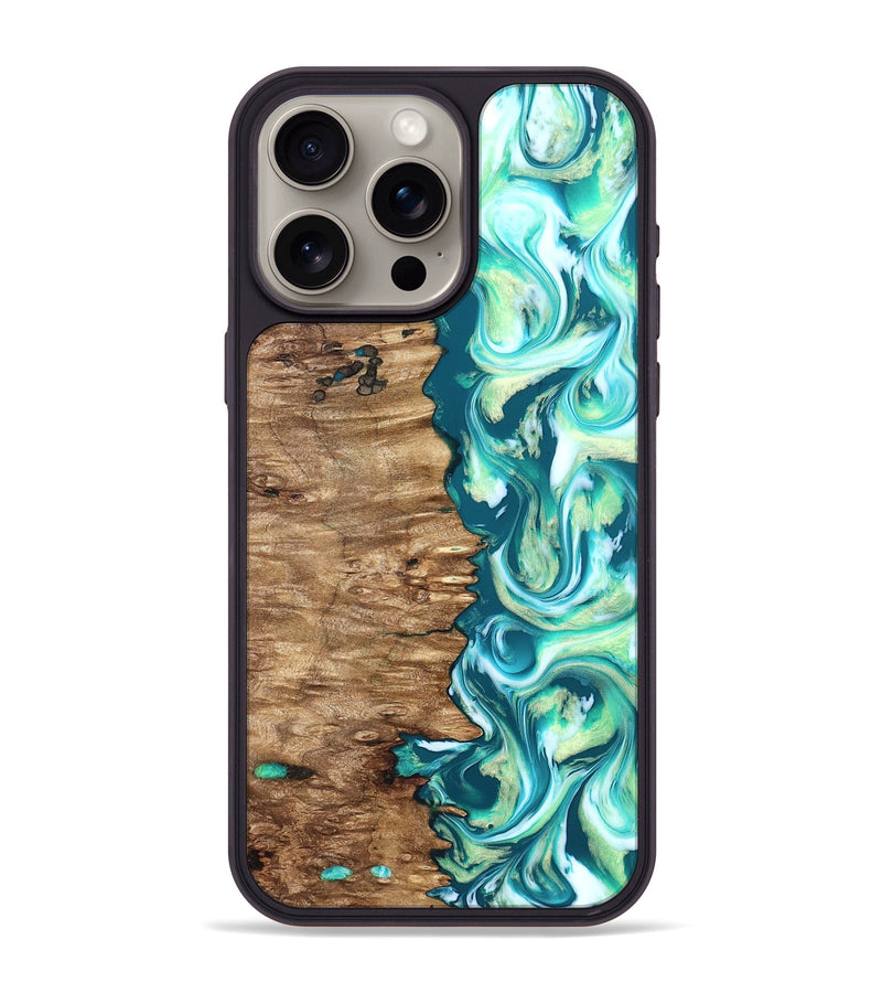 iPhone 15 Pro Max Wood Phone Case - Stacia (Green, 823456)