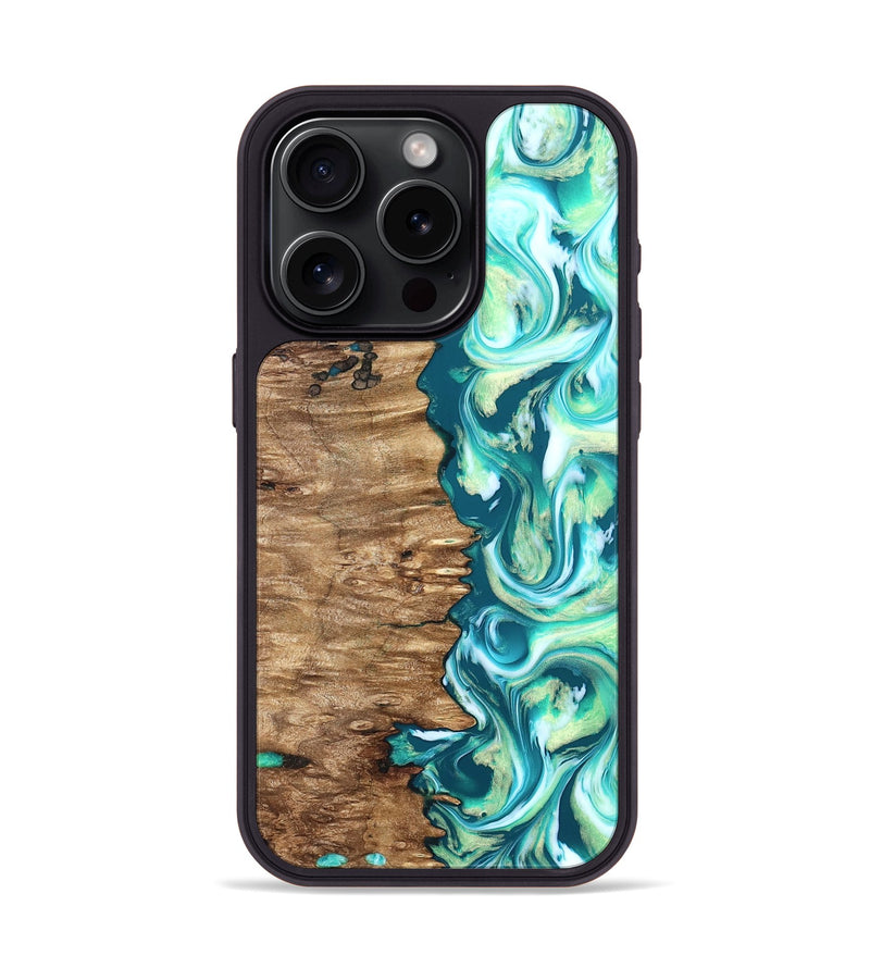 iPhone 15 Pro Wood Phone Case - Stacia (Green, 823456)