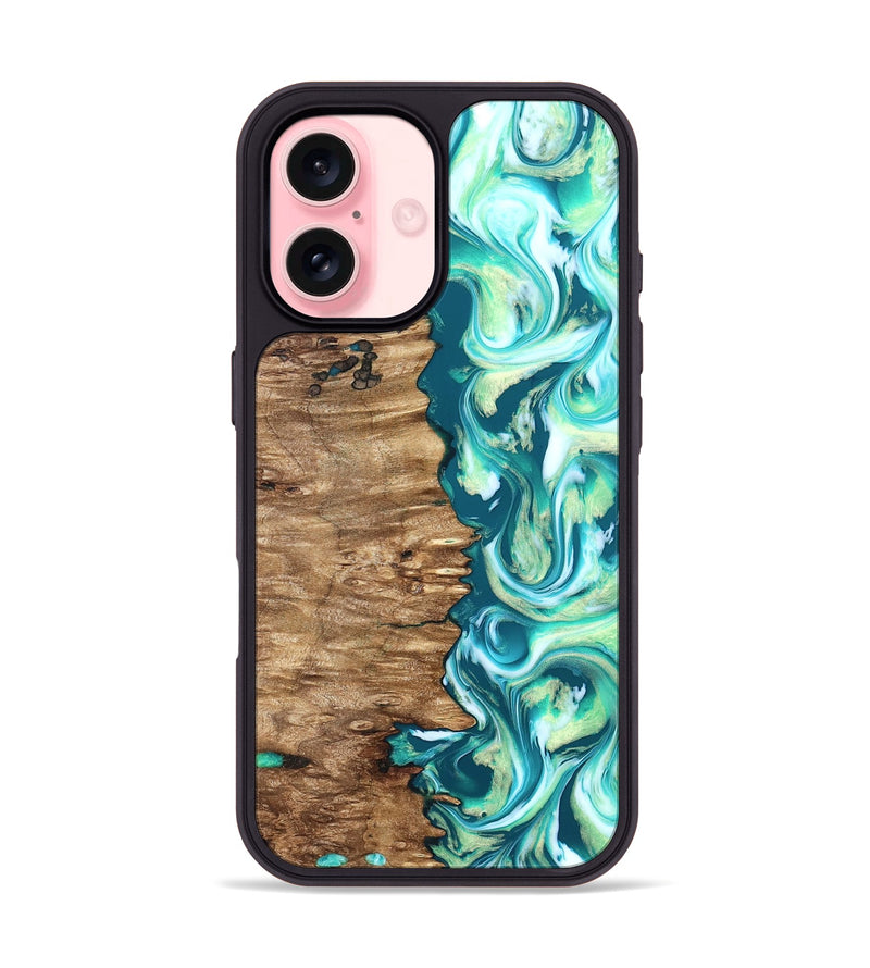 iPhone 16 Wood Phone Case - Stacia (Green, 823456)