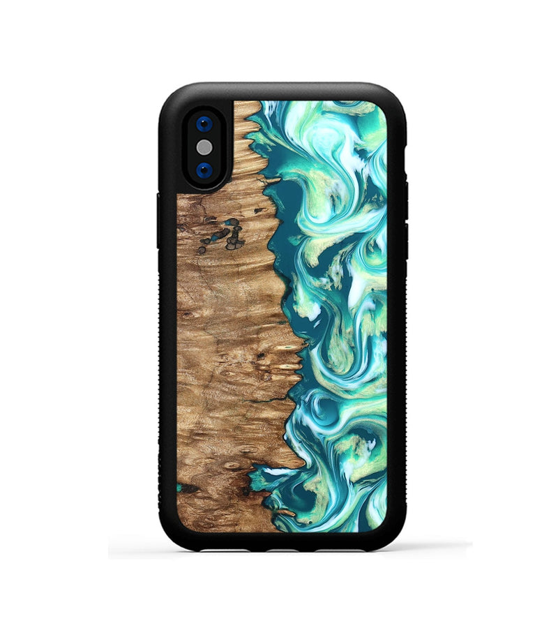 iPhone Xs Wood Phone Case - Stacia (Green, 823456)