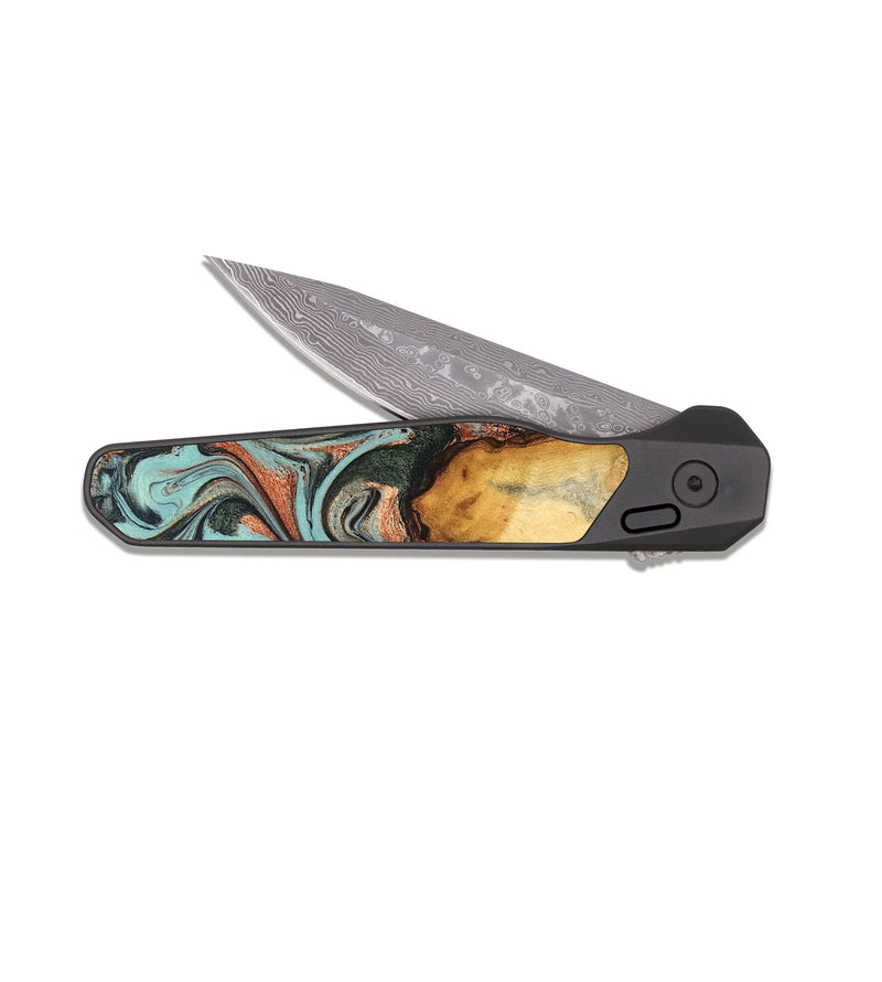 EDC Dark Damascus Wood Pocket Knife - Glenda (Green, 823457)