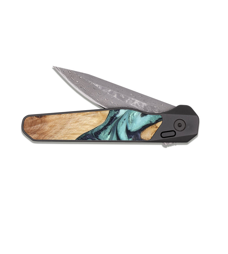 EDC Dark Damascus Wood Pocket Knife - Sage (Green, 823458)
