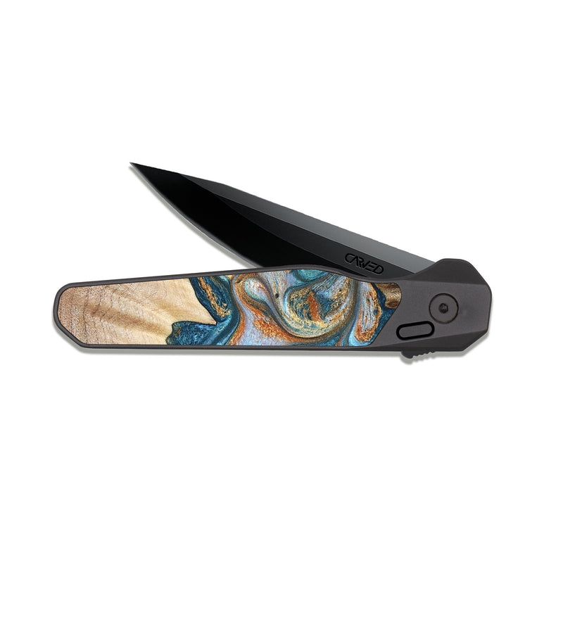 EDC Dark Slate Wood Pocket Knife - Aracely (Teal & Gold, 823459)
