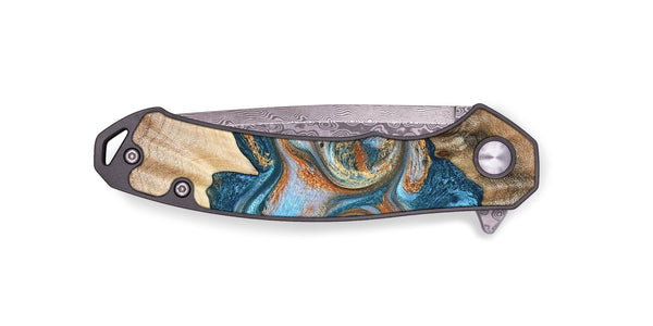 EDC Wood Pocket Knife - Aracely (Teal & Gold, 823459)
