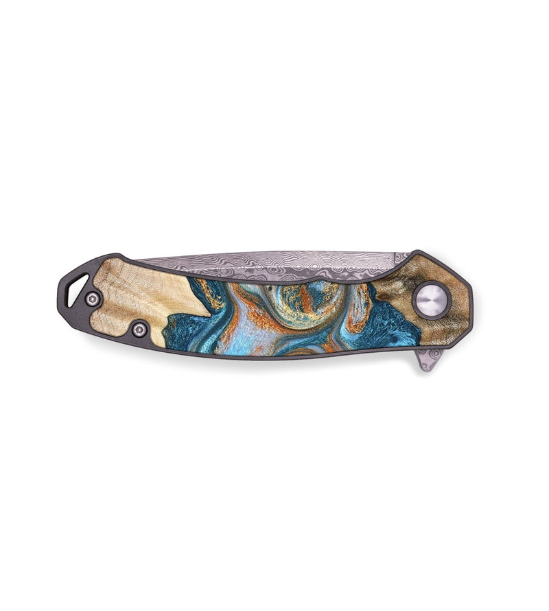EDC Wood Pocket Knife - Aracely (Teal & Gold, 823459)