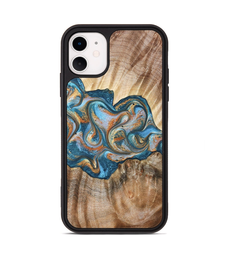 iPhone 11 Wood Phone Case - Aracely (Teal & Gold, 823459)