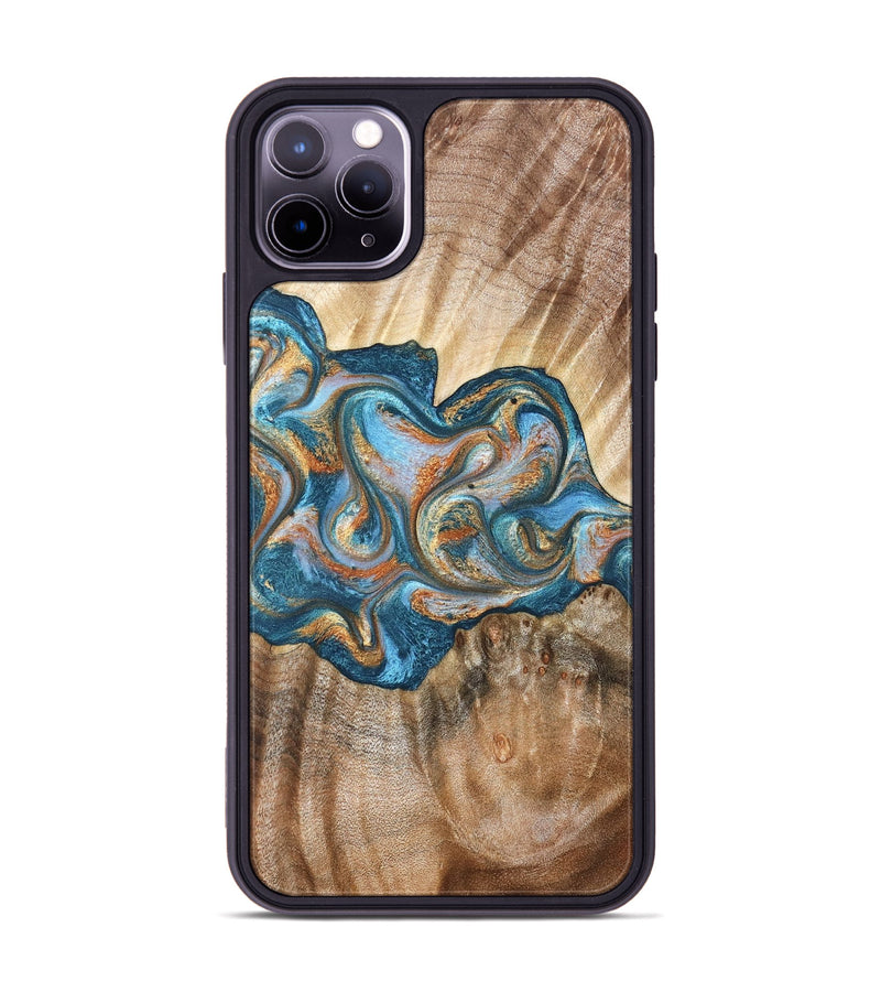 iPhone 11 Pro Max Wood Phone Case - Aracely (Teal & Gold, 823459)