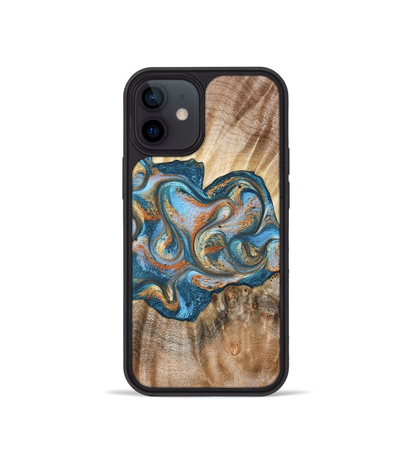 iPhone 12 mini Wood Phone Case - Aracely (Teal & Gold, 823459)