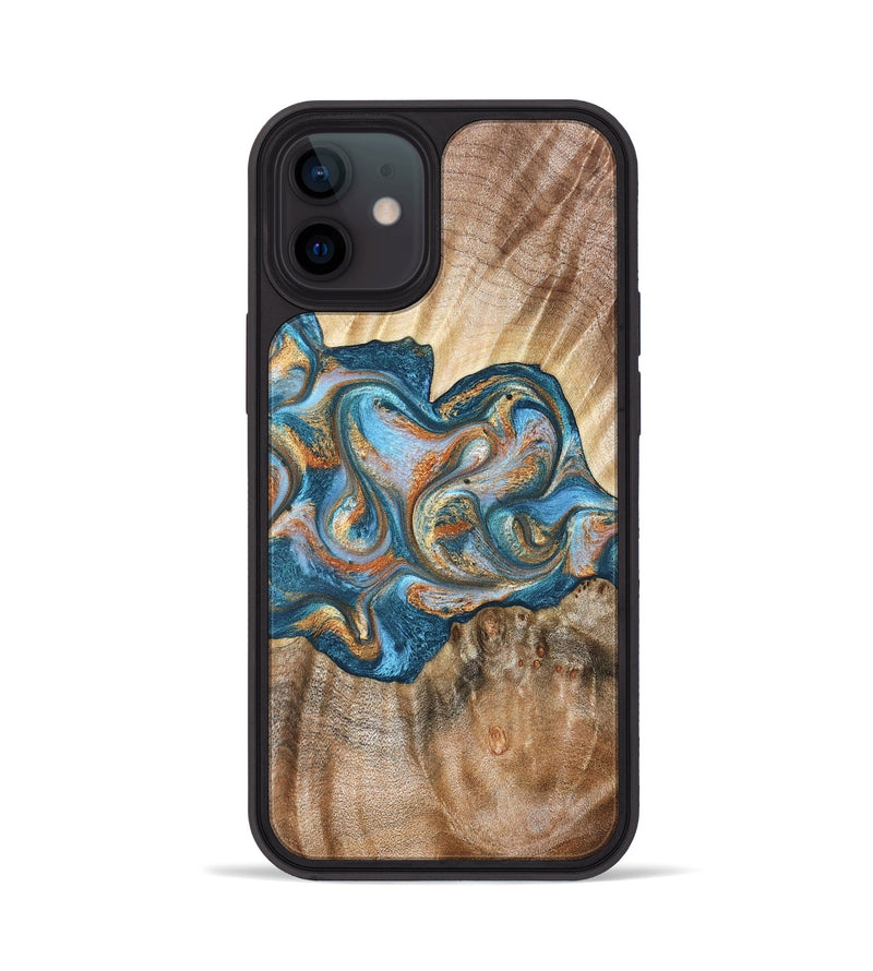 iPhone 12 Wood Phone Case - Aracely (Teal & Gold, 823459)