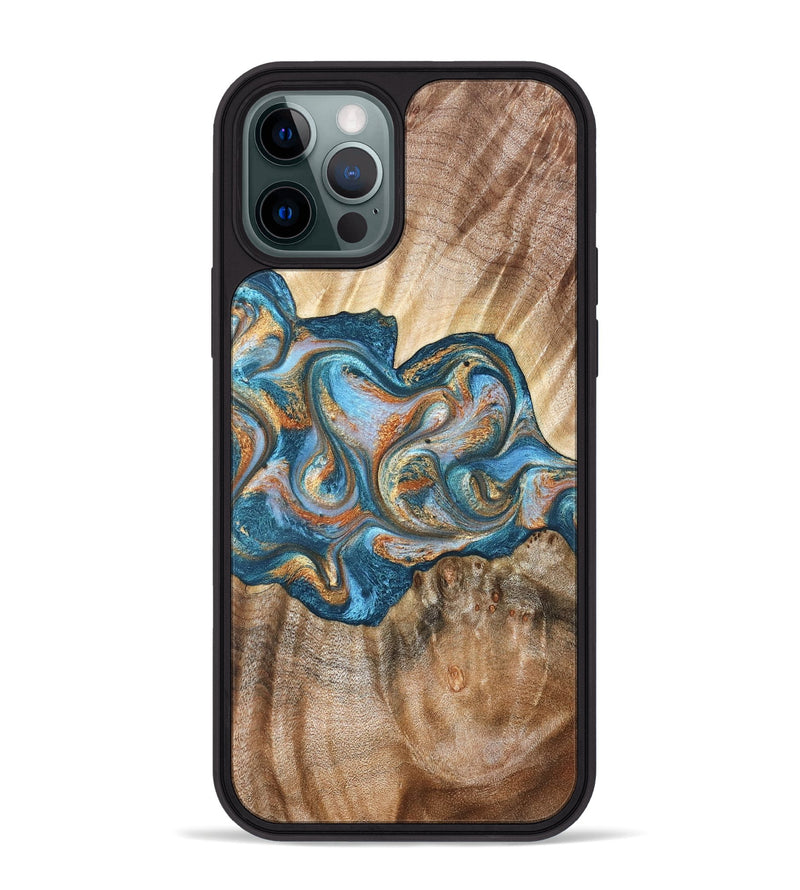 iPhone 12 Pro Max Wood Phone Case - Aracely (Teal & Gold, 823459)