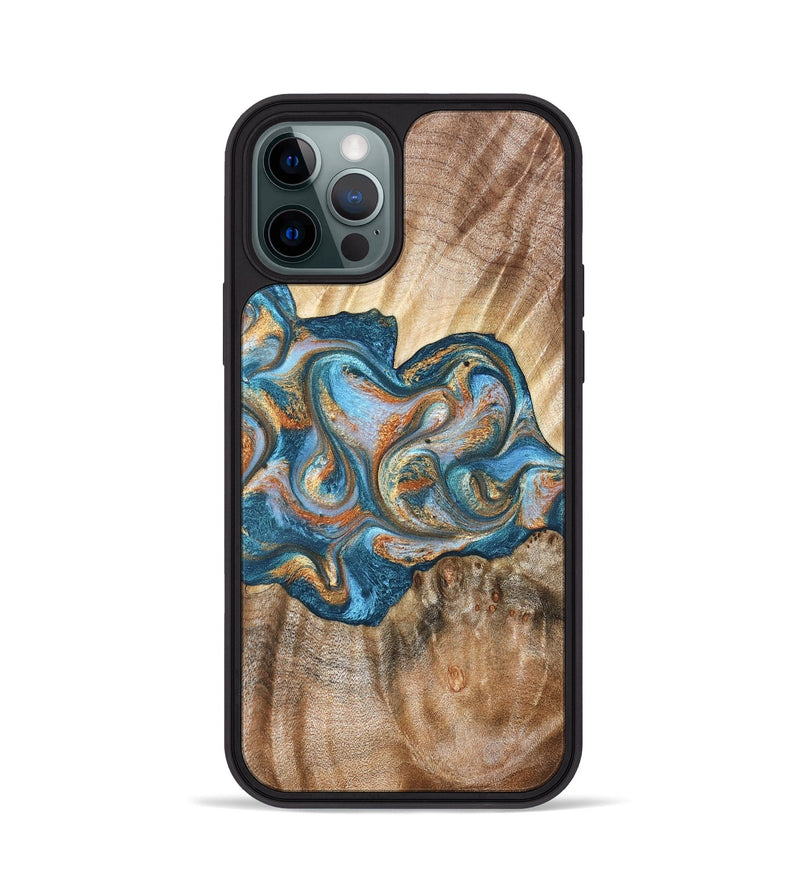 iPhone 12 Pro Wood Phone Case - Aracely (Teal & Gold, 823459)