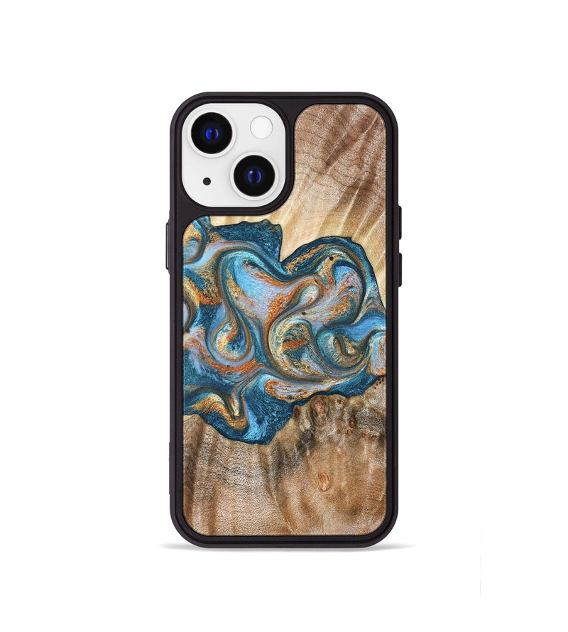 iPhone 13 mini Wood Phone Case - Aracely (Teal & Gold, 823459)