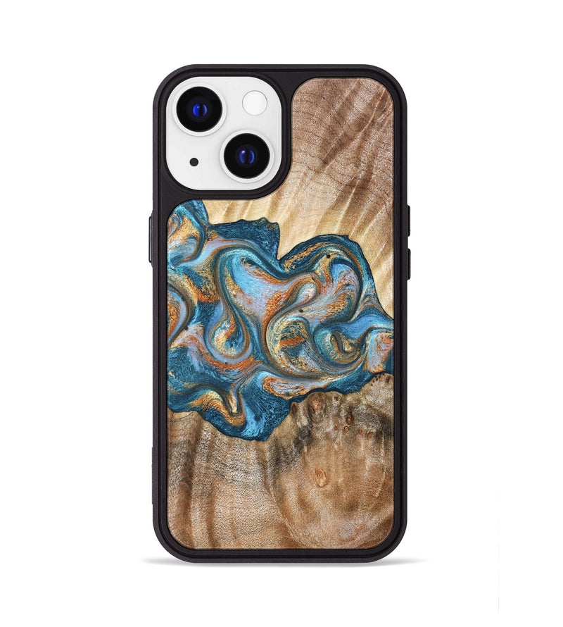 iPhone 13 Wood Phone Case - Aracely (Teal & Gold, 823459)