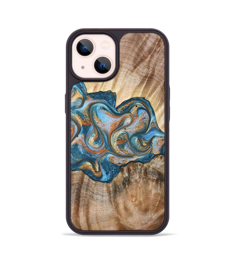iPhone 14 Wood Phone Case - Aracely (Teal & Gold, 823459)
