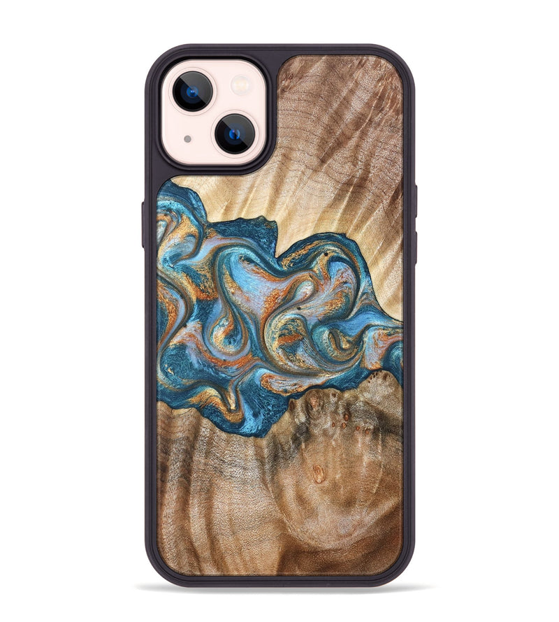 iPhone 14 Plus Wood Phone Case - Aracely (Teal & Gold, 823459)