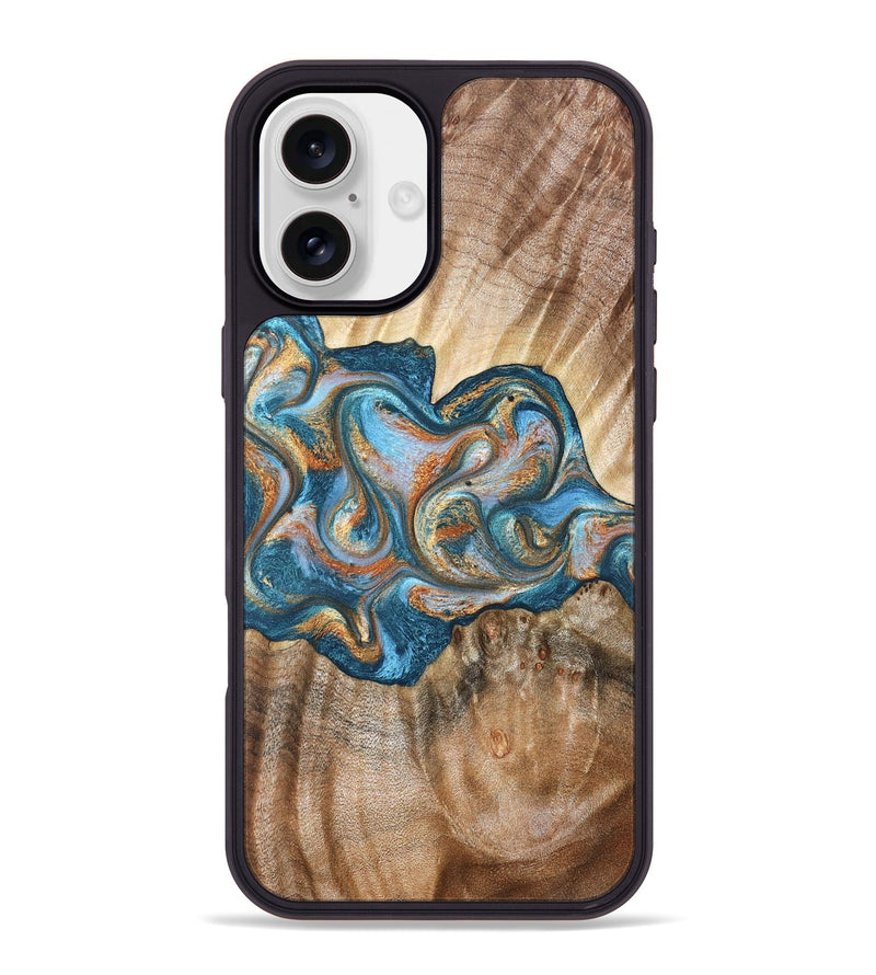 iPhone 16 Plus Wood Phone Case - Aracely (Teal & Gold, 823459)