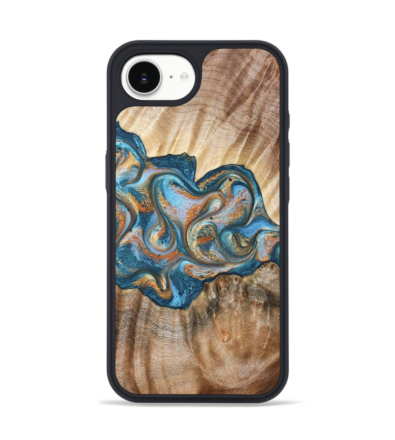 iPhone 16e Wood Phone Case - Aracely (Teal & Gold, 823459)