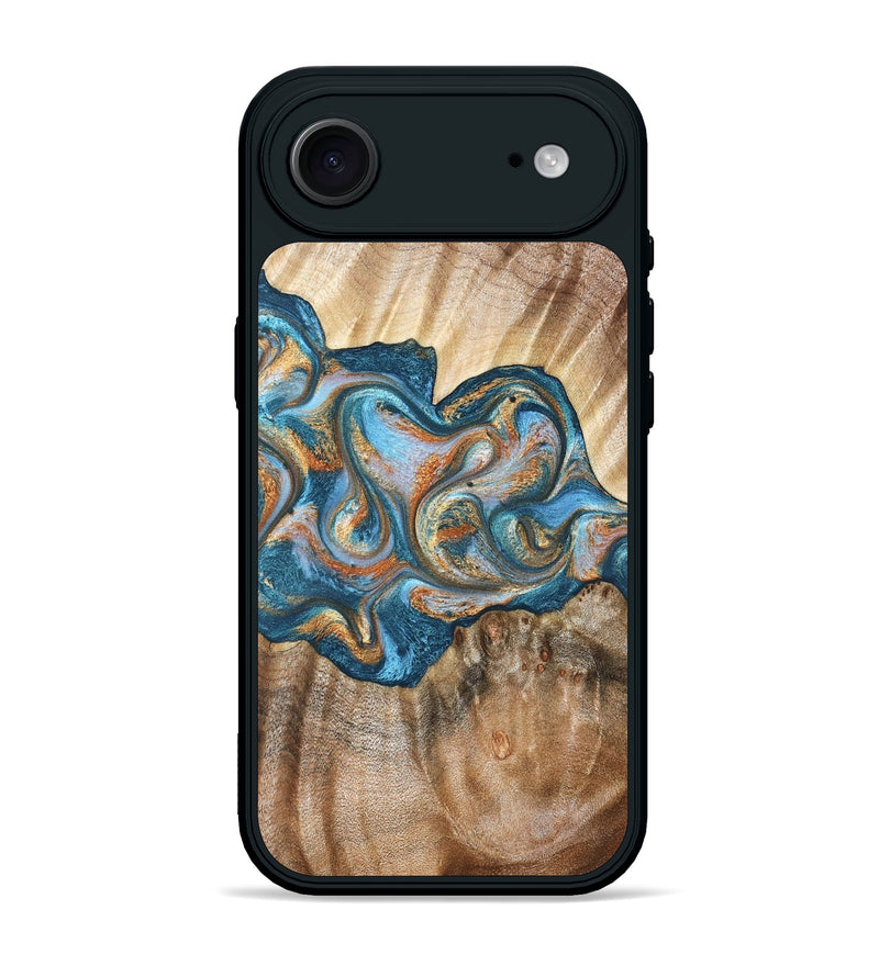 iPhone 17 Air Wood Phone Case - Aracely (Teal & Gold, 823459)