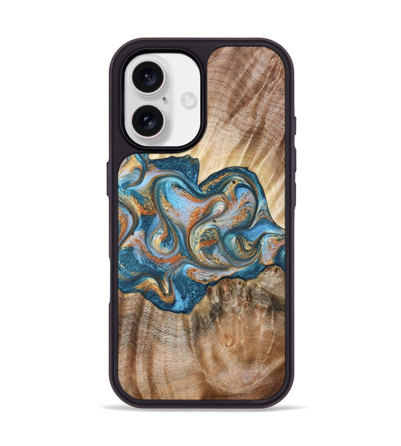 iPhone 17 Wood Phone Case - Aracely (Teal & Gold, 823459)