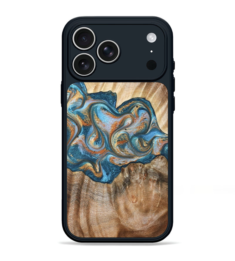 iPhone 17 Pro Max Wood Phone Case - Aracely (Teal & Gold, 823459)