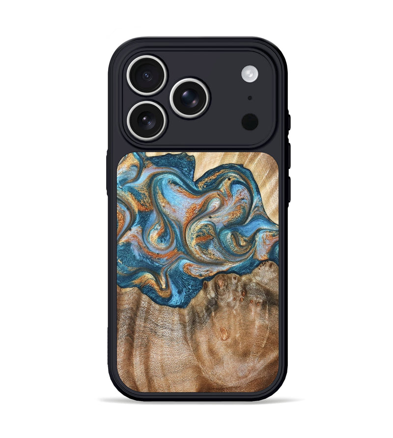 iPhone 17 Pro Wood Phone Case - Aracely (Teal & Gold, 823459)