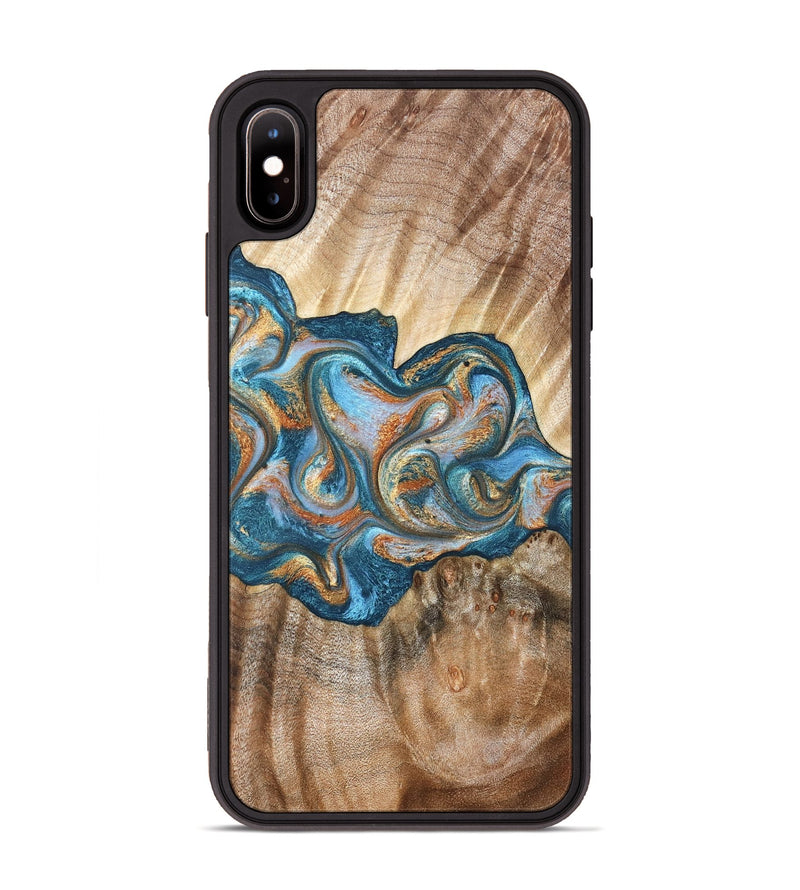 iPhone Xs Max Wood Phone Case - Aracely (Teal & Gold, 823459)