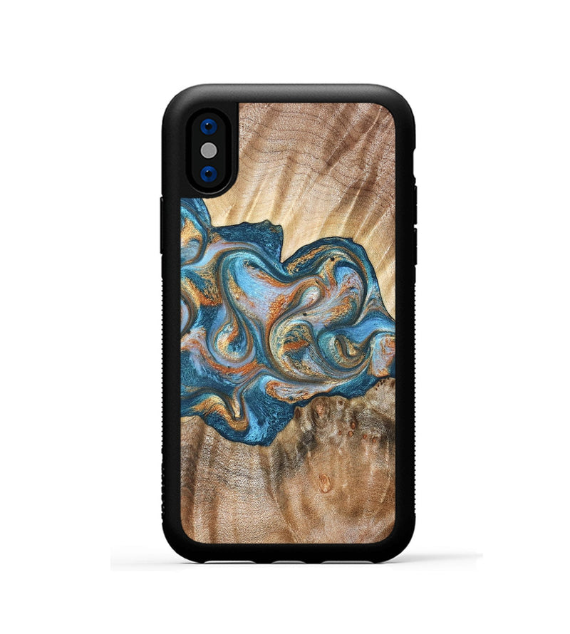 iPhone Xs Wood Phone Case - Aracely (Teal & Gold, 823459)