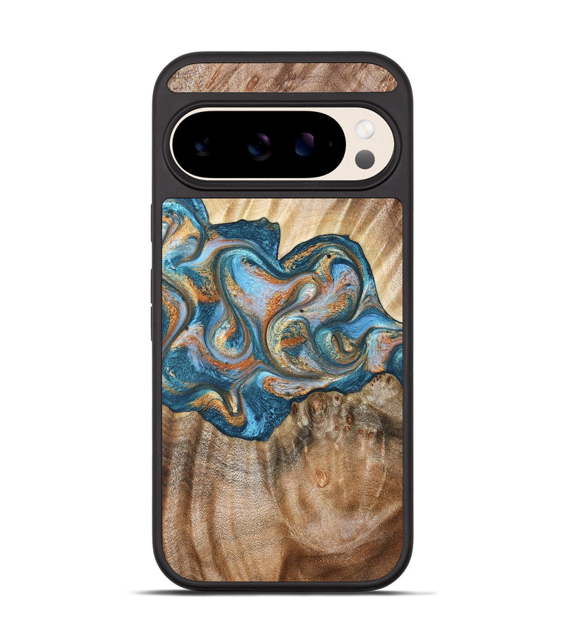 Pixel 10 Wood Phone Case - Aracely (Teal & Gold, 823459)