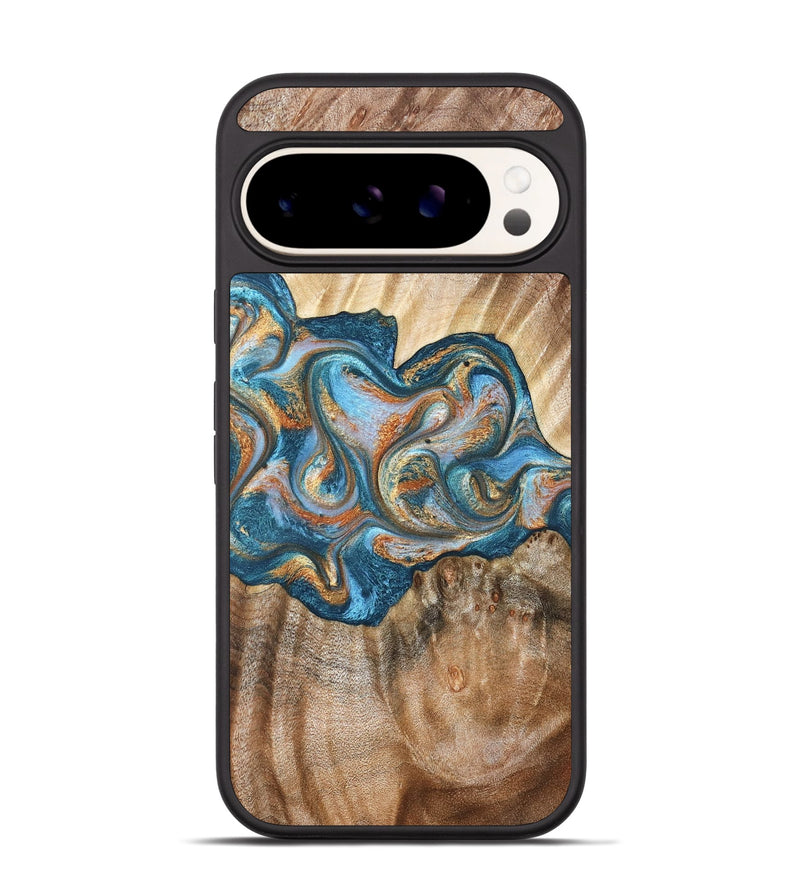 Pixel 9 Pro Wood Phone Case - Aracely (Teal & Gold, 823459)