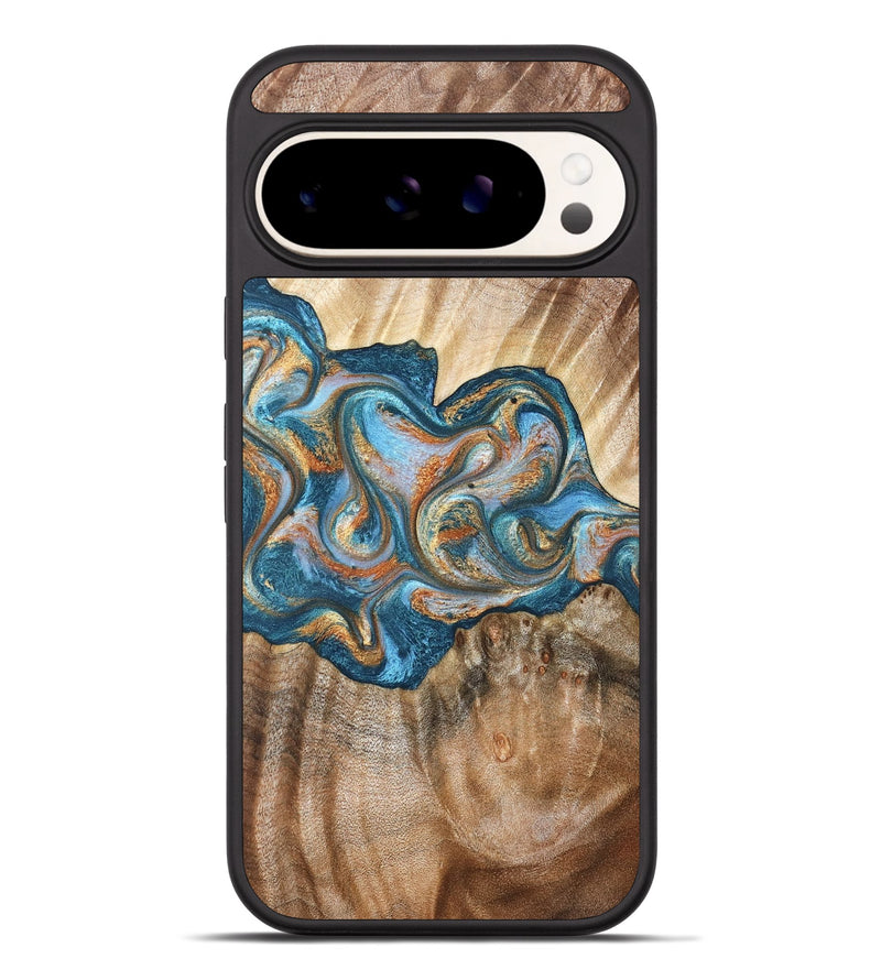 Pixel 9 Pro XL Wood Phone Case - Aracely (Teal & Gold, 823459)