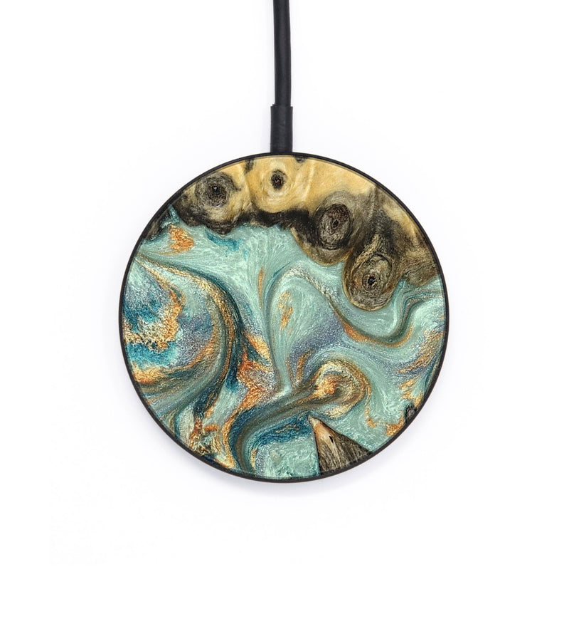 Circle Wood Wireless Charger - Glenna (Teal & Gold, 823460)