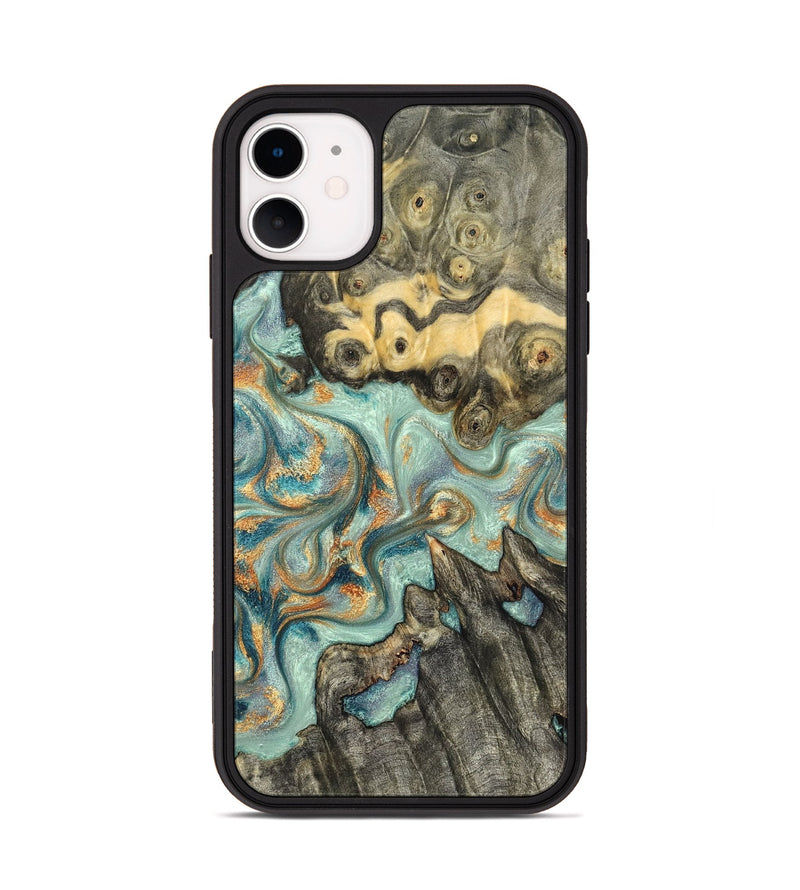 iPhone 11 Wood Phone Case - Glenna (Teal & Gold, 823460)