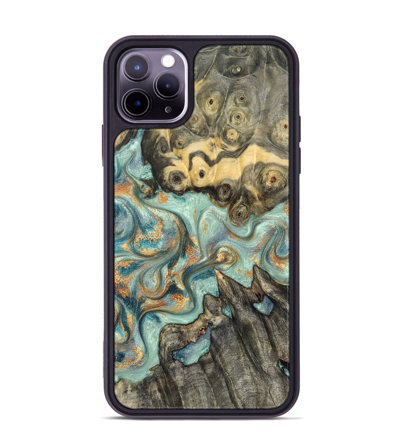 iPhone 11 Pro Max Wood Phone Case - Glenna (Teal & Gold, 823460)