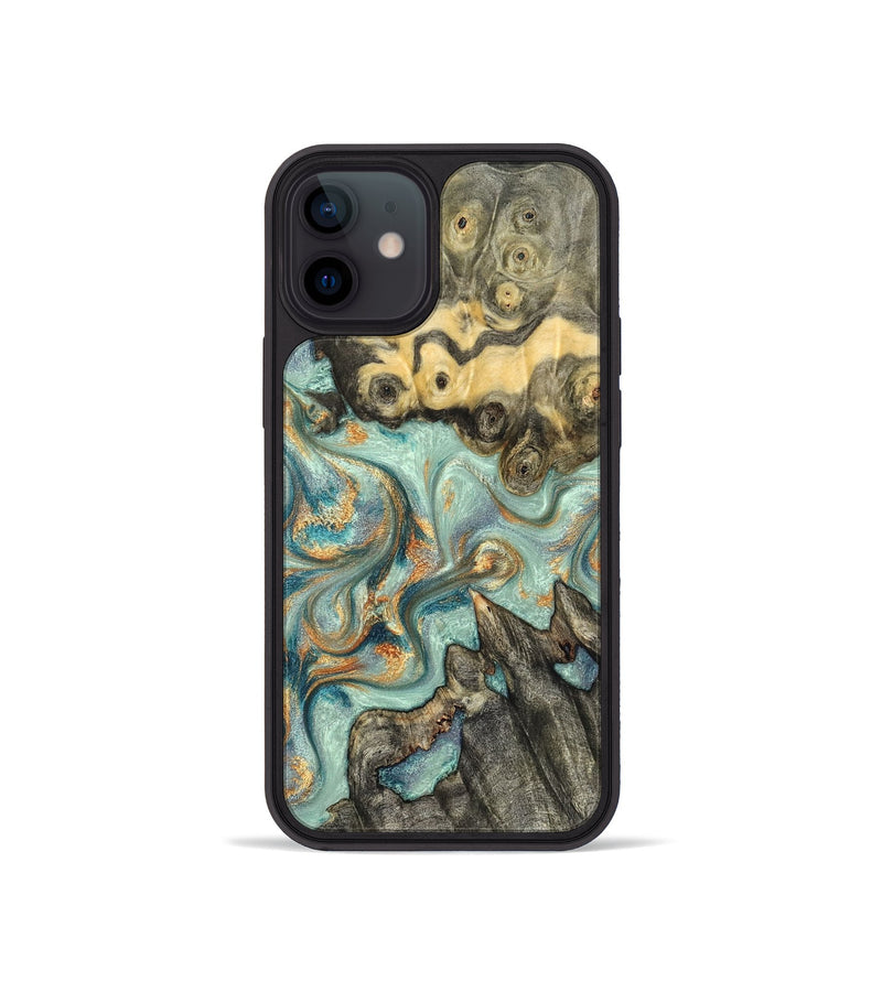 iPhone 12 mini Wood Phone Case - Glenna (Teal & Gold, 823460)