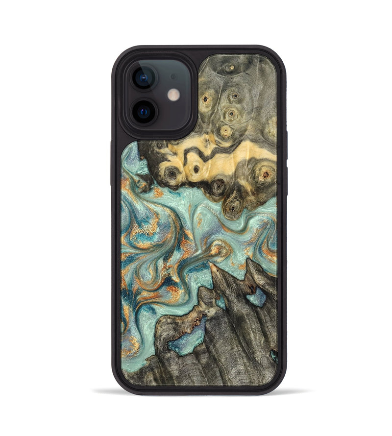 iPhone 12 Wood Phone Case - Glenna (Teal & Gold, 823460)