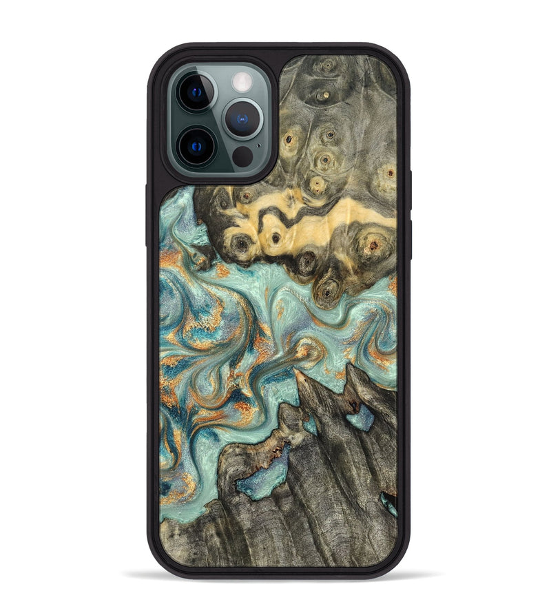 iPhone 12 Pro Max Wood Phone Case - Glenna (Teal & Gold, 823460)