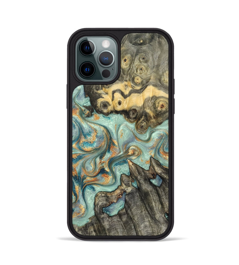 iPhone 12 Pro Wood Phone Case - Glenna (Teal & Gold, 823460)