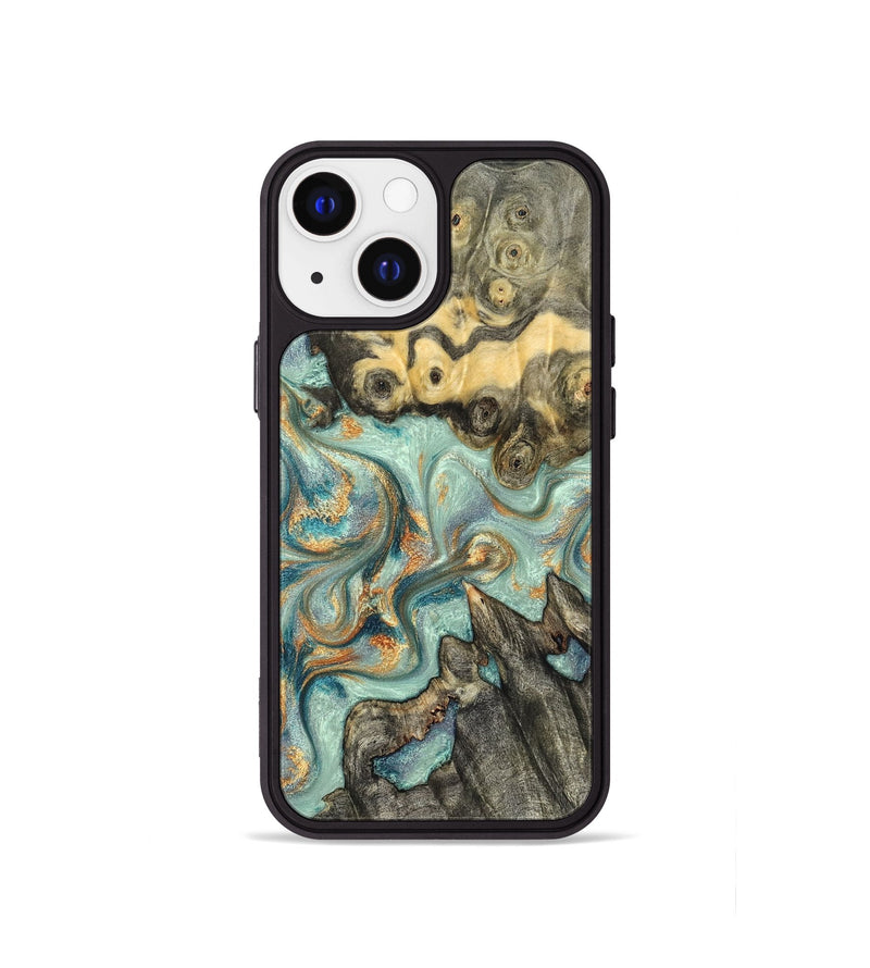 iPhone 13 mini Wood Phone Case - Glenna (Teal & Gold, 823460)