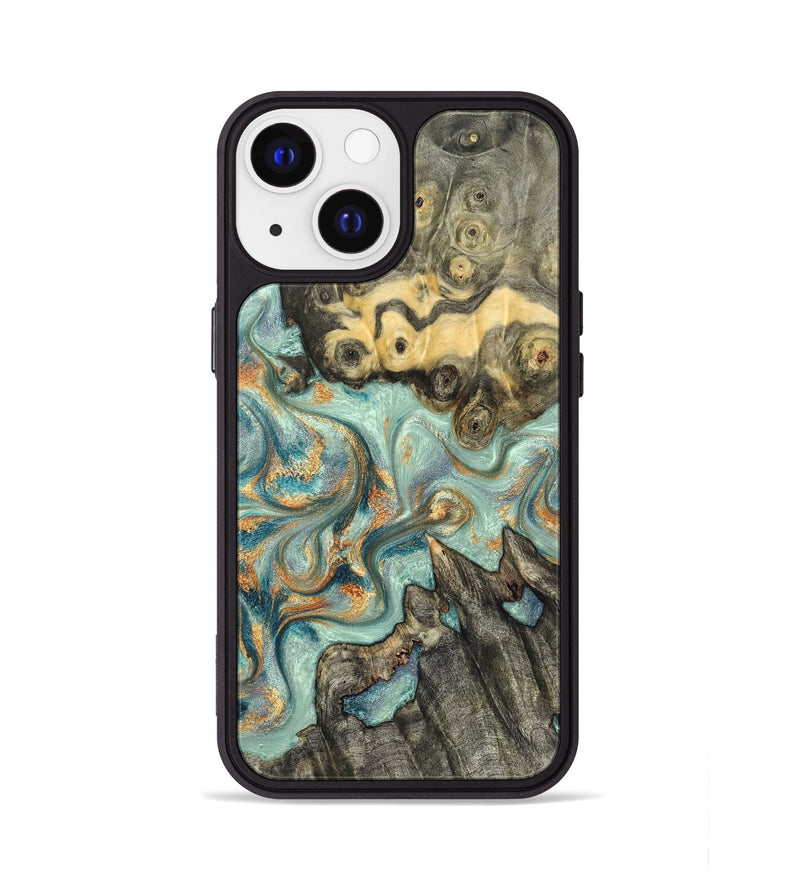 iPhone 13 Wood Phone Case - Glenna (Teal & Gold, 823460)