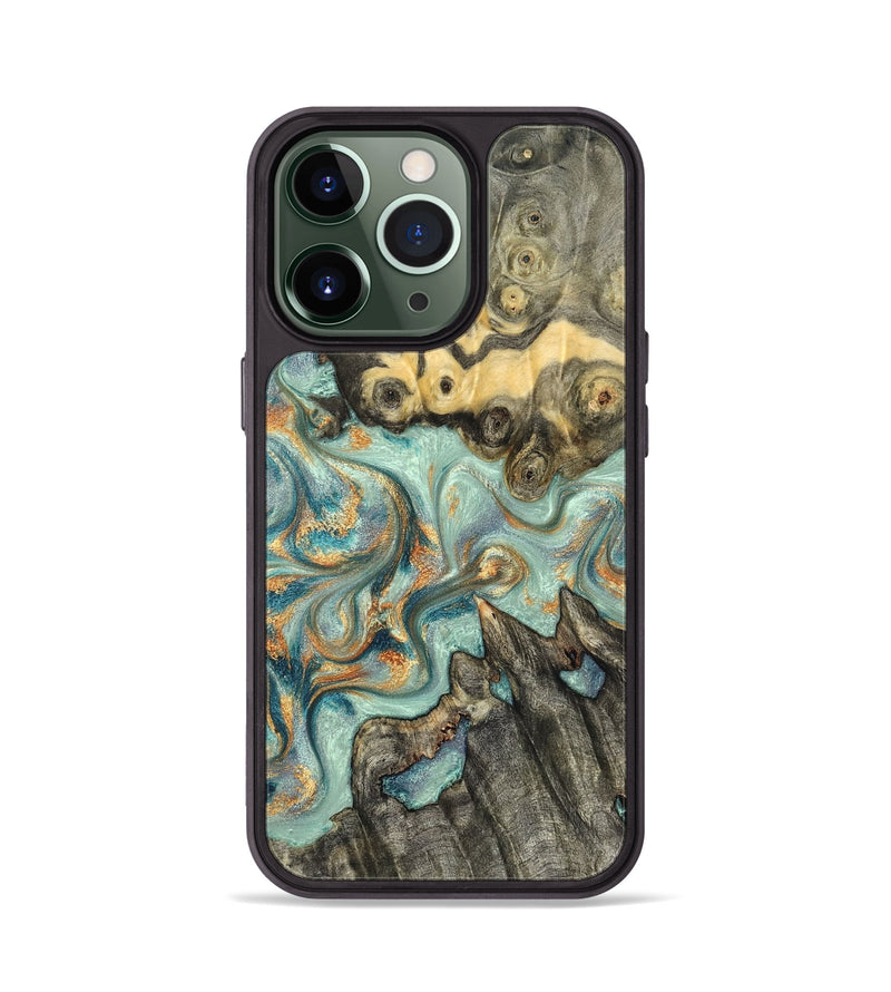 iPhone 13 Pro Wood Phone Case - Glenna (Teal & Gold, 823460)