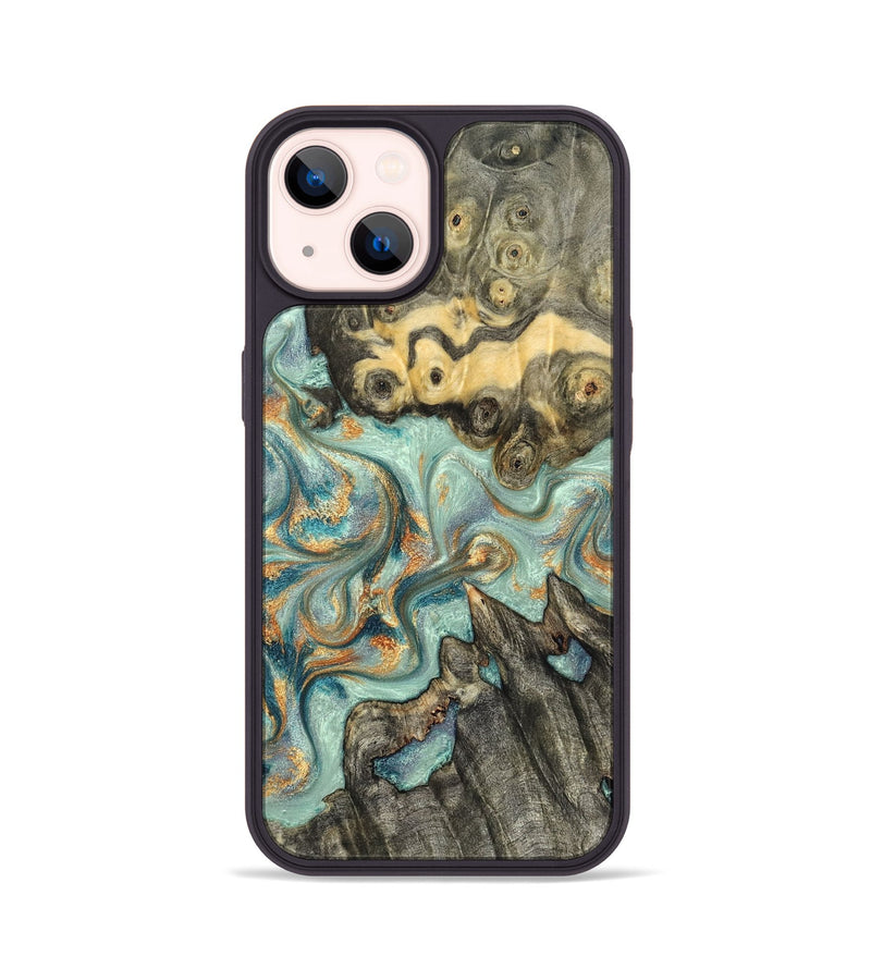 iPhone 14 Wood Phone Case - Glenna (Teal & Gold, 823460)