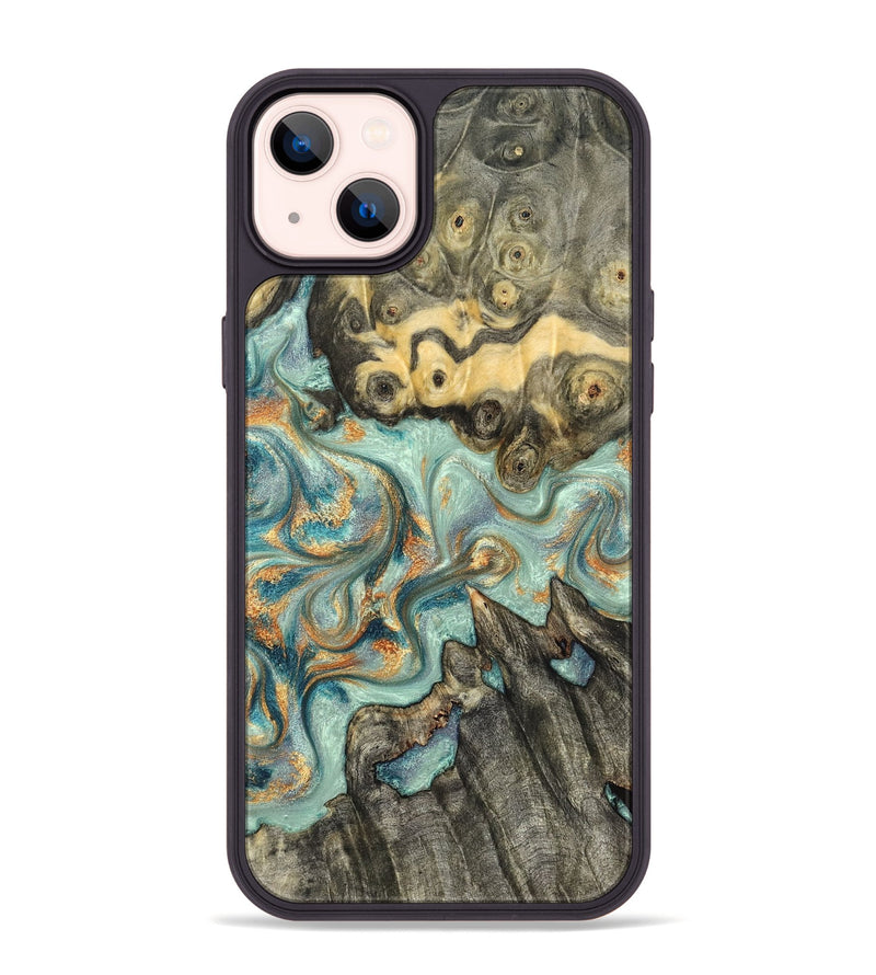 iPhone 14 Plus Wood Phone Case - Glenna (Teal & Gold, 823460)